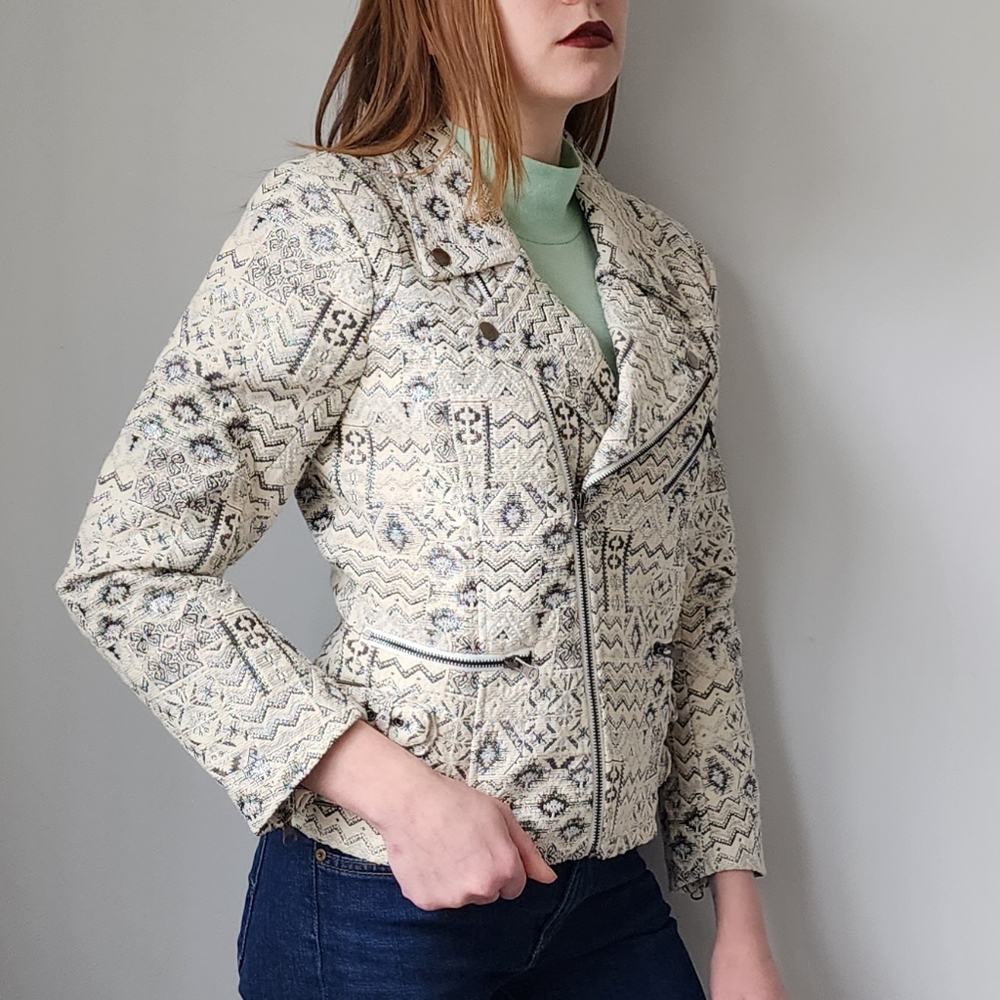 Capulet Metallic Geometric Printed Moto Jacket Nwt